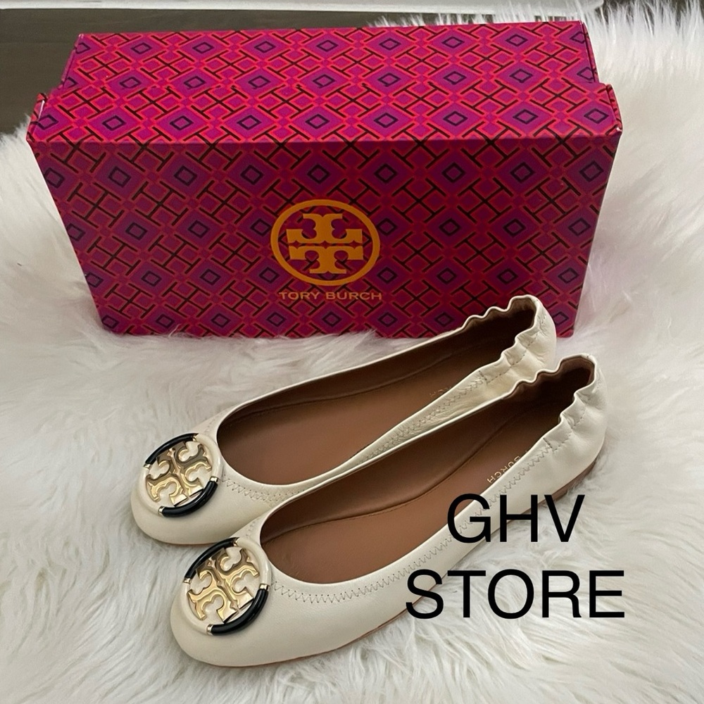 Tory Burch Multi Logo Nappa Leather Flat Ballet Shoes